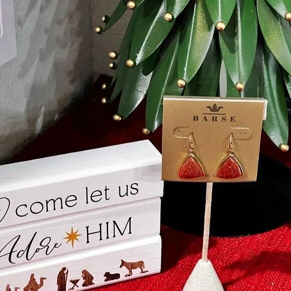 NWT Barse Genuine Stones Bronze and Sunstone Triangle Shape Drop Earrings #BRER - Picture 1 of 3